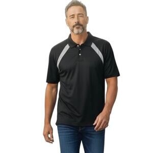 Lands' End Men's Athletic Polo Shirt XL Black & Gray Short Sleeve Collared Mesh